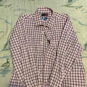 👕 PETER ENGLAND GINGHAM PINK AND BROWN DRESS SHIRT